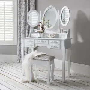 Monaco Dressing Table - Stool & Mirror Set - White Painted