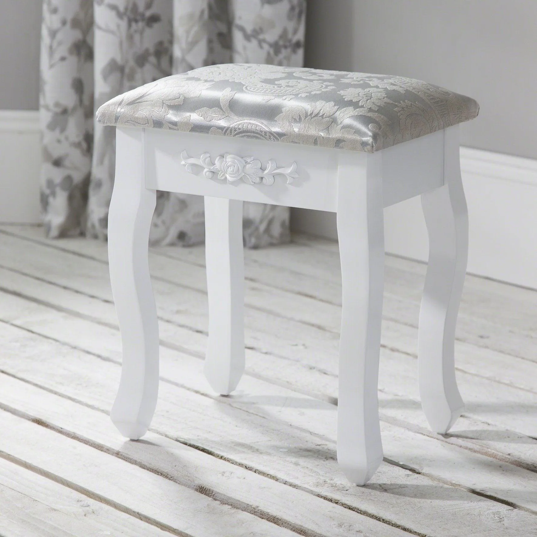 Monaco Dressing Table - Stool & Mirror Set - White Painted