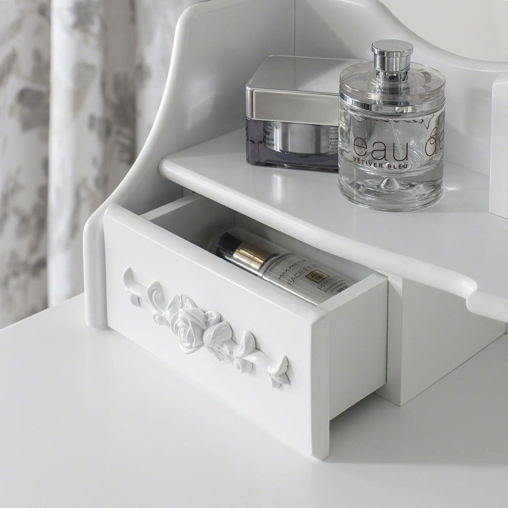 Monaco Dressing Table - Stool & Mirror Set - White Painted