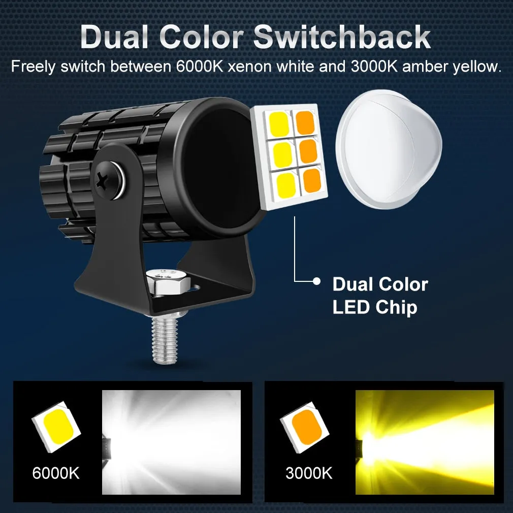 Motorcycle LED Headlight Projector Lens Dual Color Spotlight Lamp