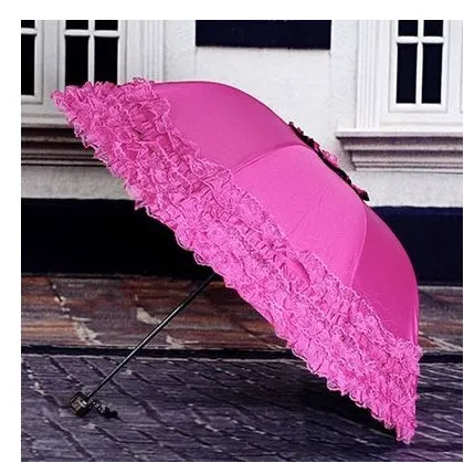 New Arrival Brand Umbrella Women Lace  Rain&Sun Sweet Princess Umbrella UV Protection Three Folding Durable Spitze Regenschirm