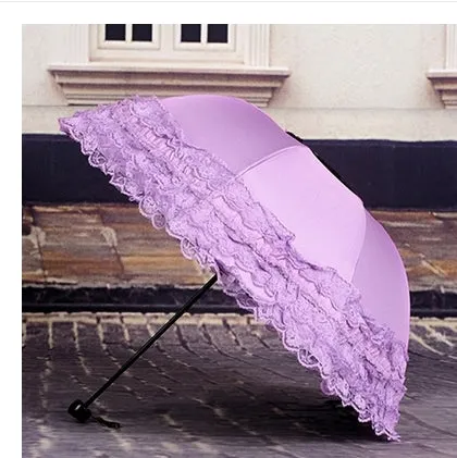 New Arrival Brand Umbrella Women Lace  Rain&Sun Sweet Princess Umbrella UV Protection Three Folding Durable Spitze Regenschirm
