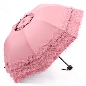 New Arrival Brand Umbrella Women Lace  Rain&Sun Sweet Princess Umbrella UV Protection Three Folding Durable Spitze Regenschirm