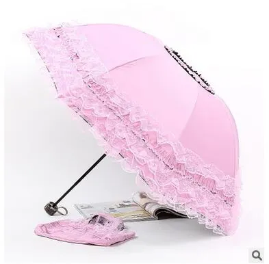 New Arrival Brand Umbrella Women Lace  Rain&Sun Sweet Princess Umbrella UV Protection Three Folding Durable Spitze Regenschirm