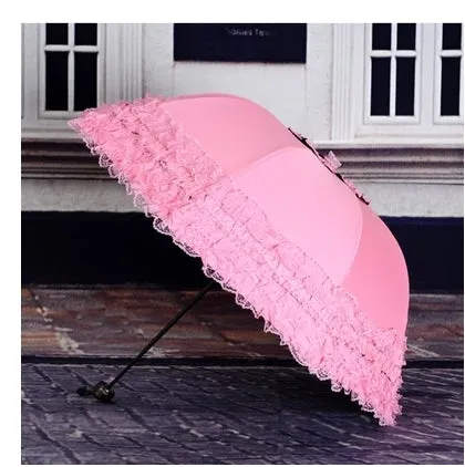 New Arrival Brand Umbrella Women Lace  Rain&Sun Sweet Princess Umbrella UV Protection Three Folding Durable Spitze Regenschirm