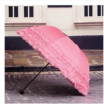 New Arrival Brand Umbrella Women Lace  Rain&Sun Sweet Princess Umbrella UV Protection Three Folding Durable Spitze Regenschirm