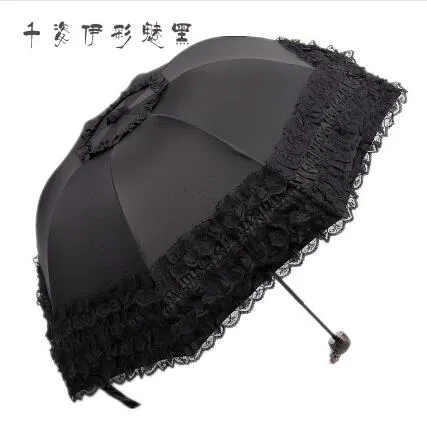 New Arrival Brand Umbrella Women Lace  Rain&Sun Sweet Princess Umbrella UV Protection Three Folding Durable Spitze Regenschirm