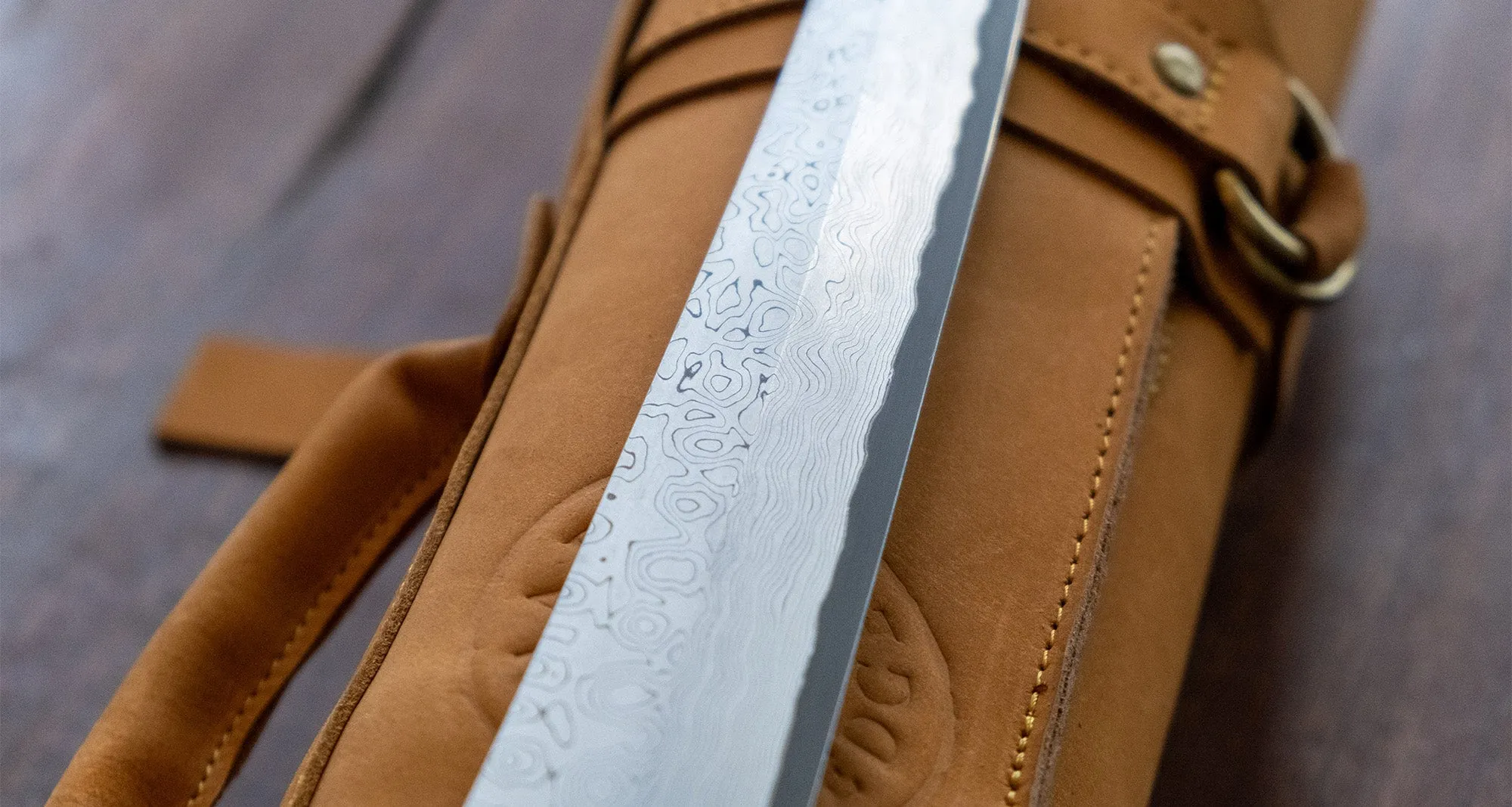 Nigara Kurozome Kiritsuke Yanagiba Aogami #2 Damascus 240mm (9.4")