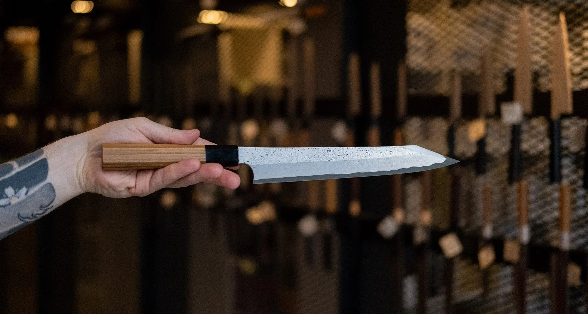 Nigara Kurozome Kiritsuke Yanagiba Aogami #2 Damascus 240mm (9.4")
