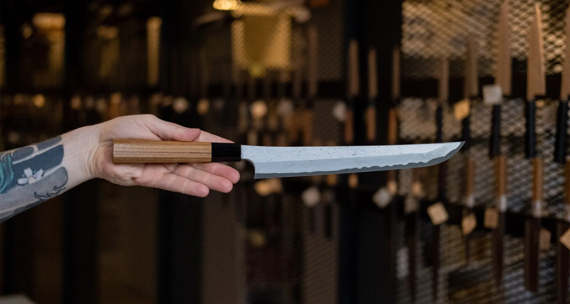 Nigara Kurozome Sakimaru Yanagiba Aogami #2 Damascus 270mm (10.6")