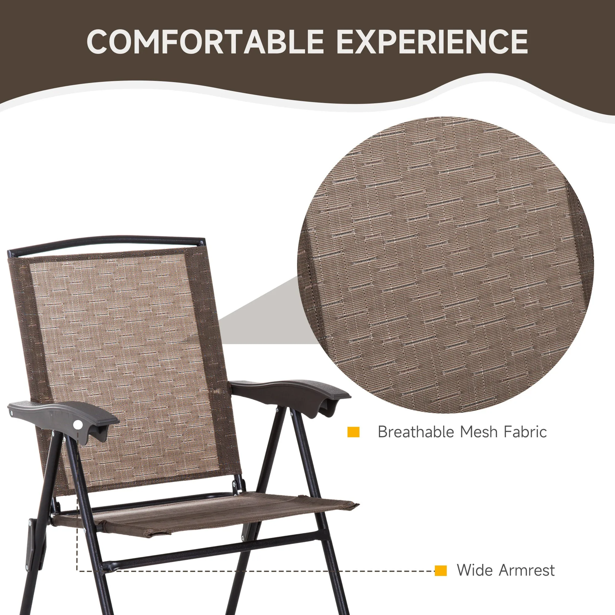 Outsunny Patio Bistro Set Folding Chairs Garden Coffee Table for Balcony Brown