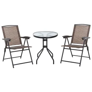 Outsunny Patio Bistro Set Folding Chairs Garden Coffee Table for Balcony Brown