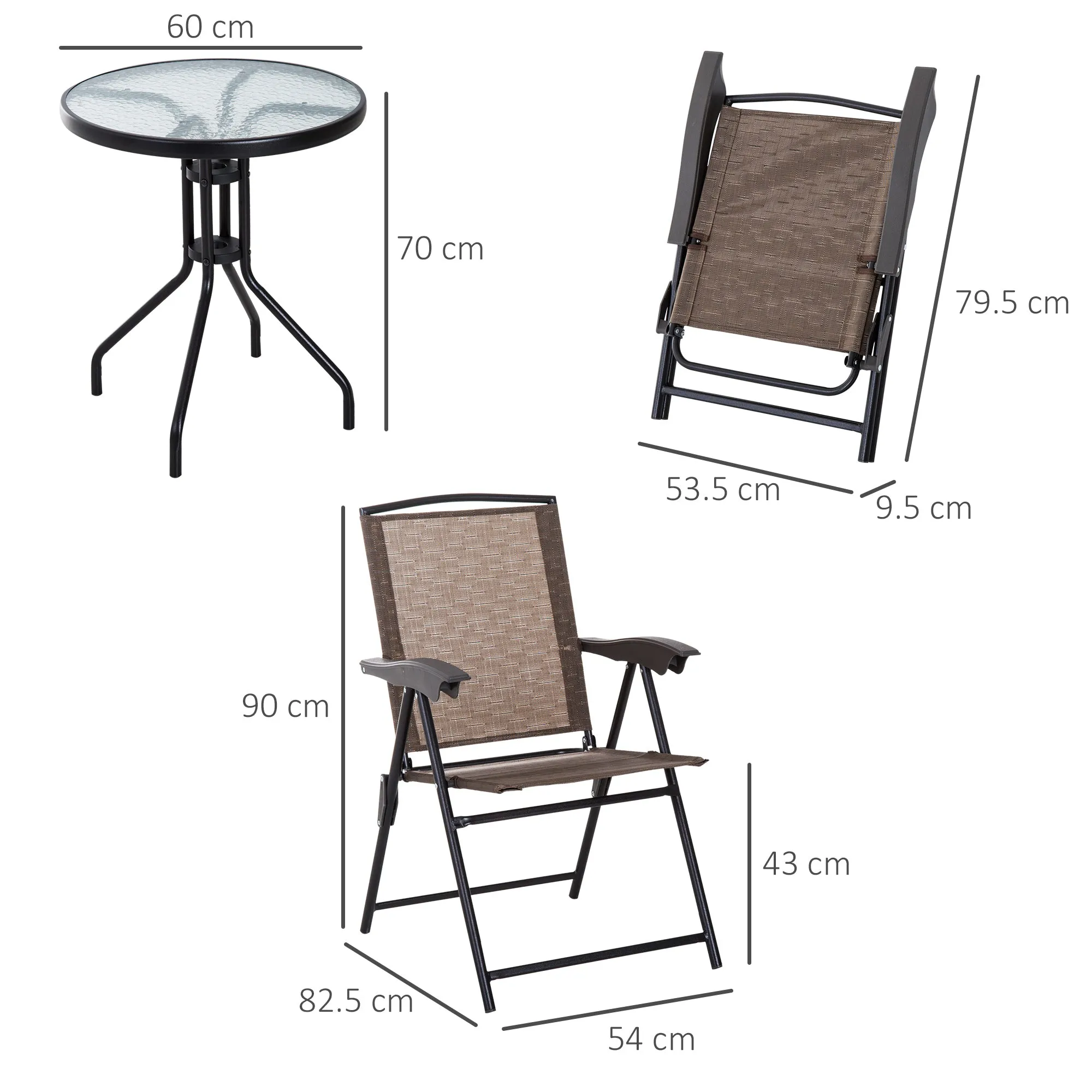 Outsunny Patio Bistro Set Folding Chairs Garden Coffee Table for Balcony Brown