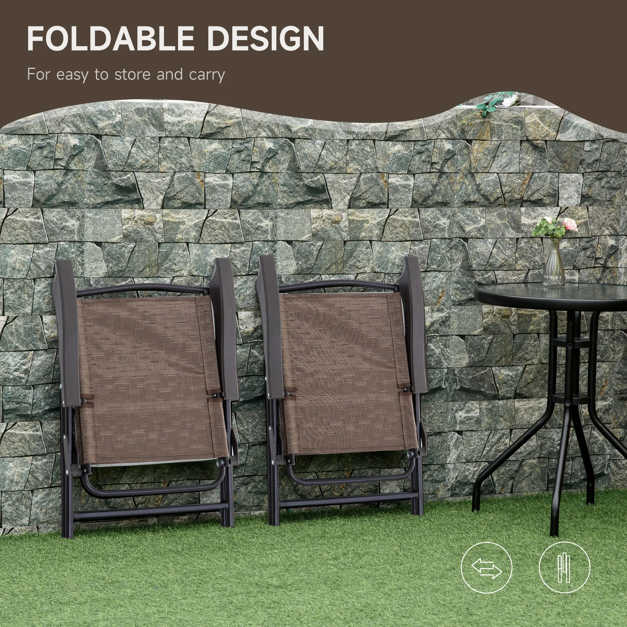 Outsunny Patio Bistro Set Folding Chairs Garden Coffee Table for Balcony Brown