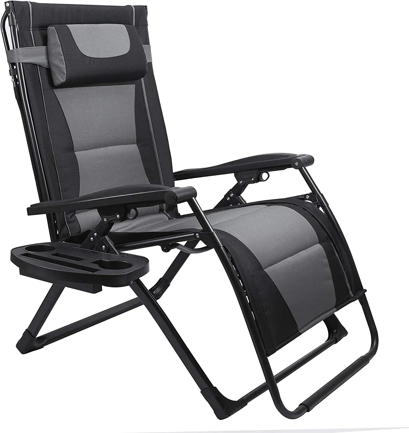 Oversize Recliner Folding Chair for Camping Patio Outdoors Zero Gravity Xxlarge Extra Wide Reclining Padded Seats with Sunshade and Cup Holder Tray [Heavy Duty]