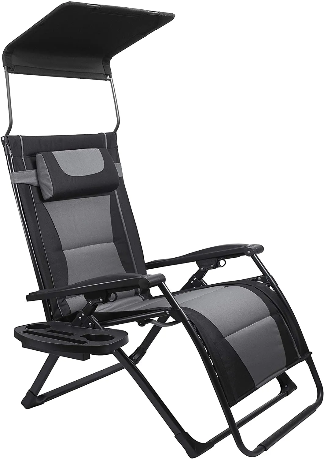 Oversize Recliner Folding Chair for Camping Patio Outdoors Zero Gravity Xxlarge Extra Wide Reclining Padded Seats with Sunshade and Cup Holder Tray [Heavy Duty]