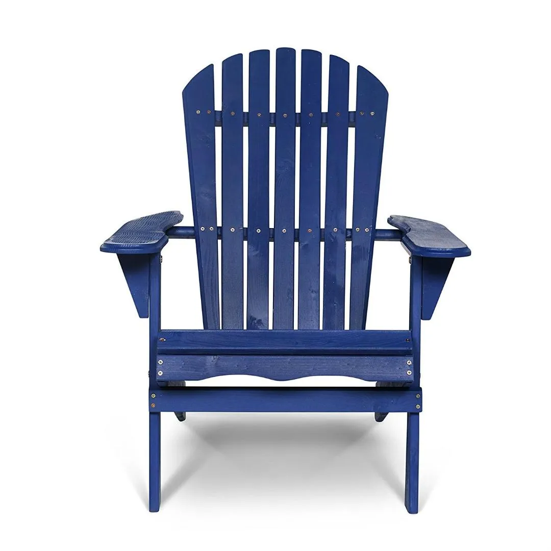 Patio Outdoor Folding Wood Adirondack Chair in Navy Blue Fir Wood