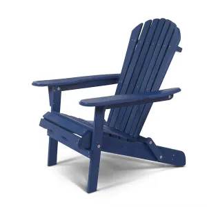 Patio Outdoor Folding Wood Adirondack Chair in Navy Blue Fir Wood