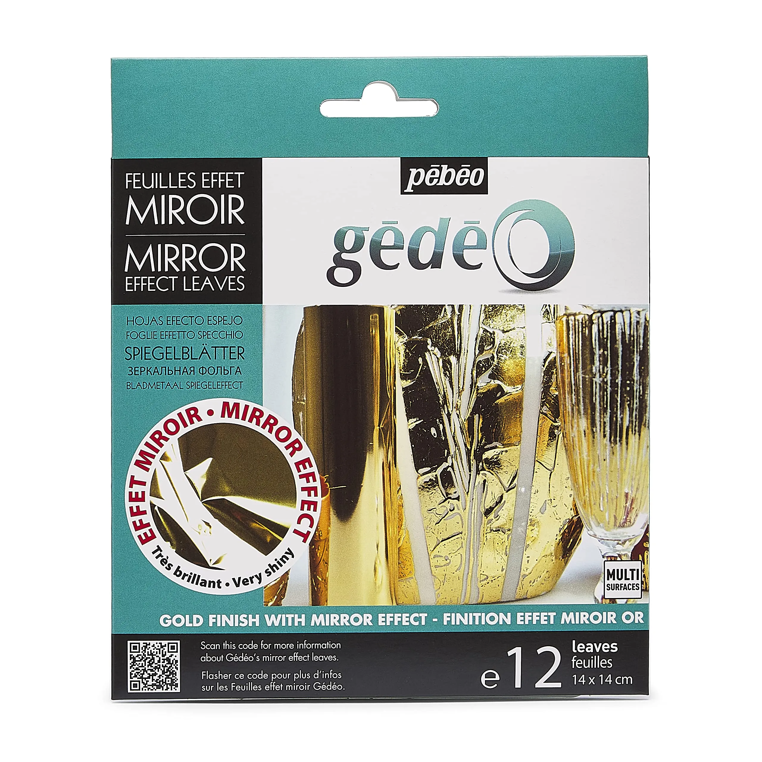 Pebeo 766549 Gedeo Mirror Effect Leaves Adhesive Sheet, Gold