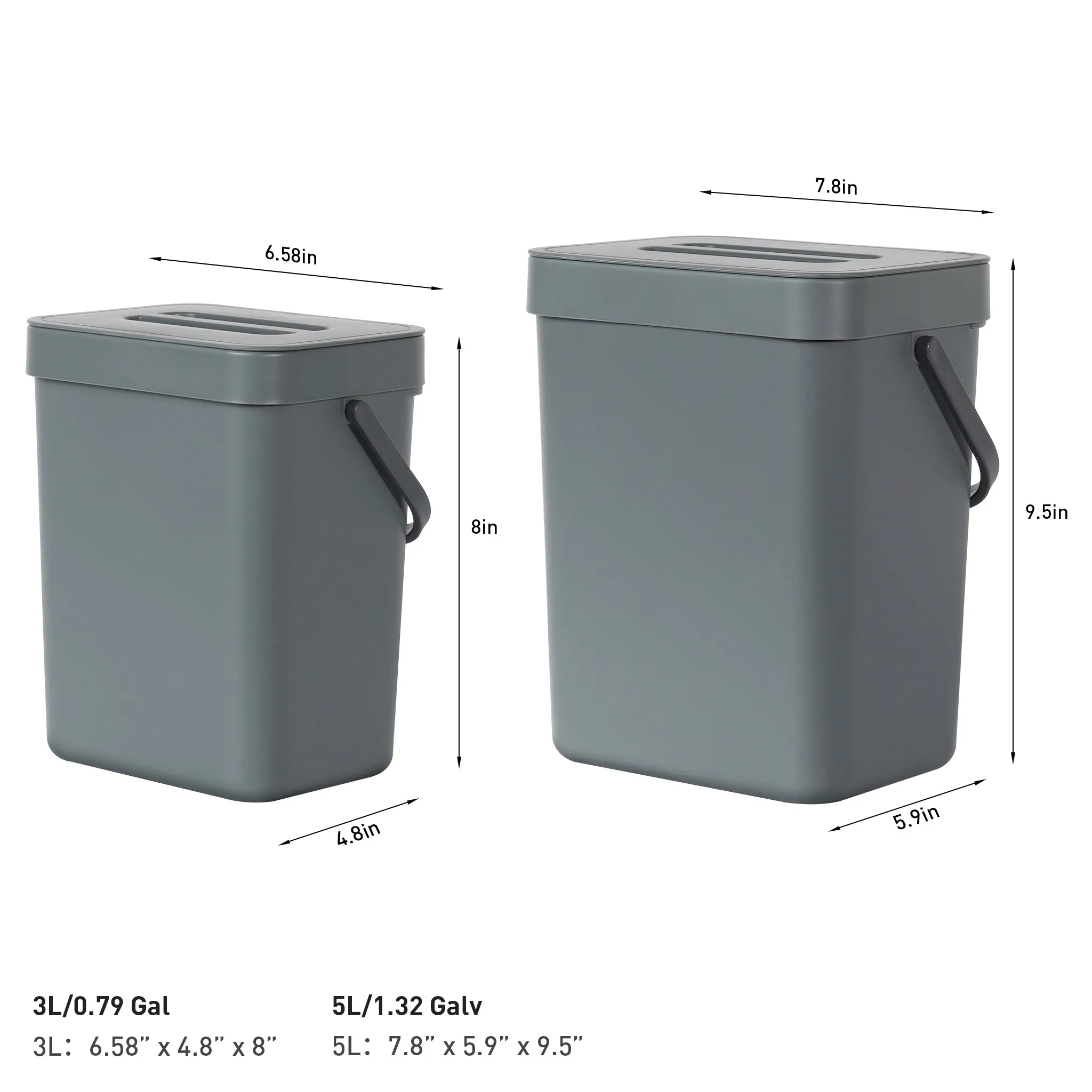 Puro Compost Bin with Lid - Dark Gray 3L / 0.79 Gal