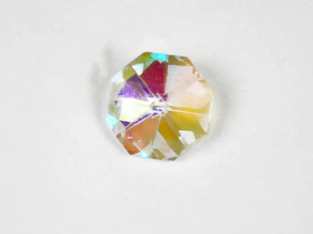 Rainbow White Octagonal Faceted Glass Stone