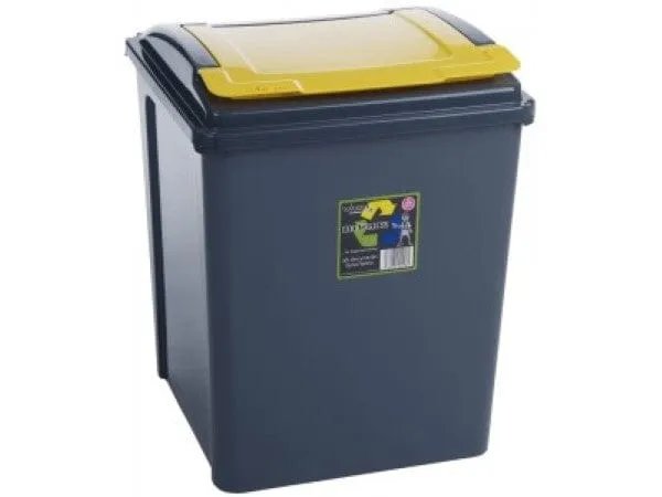 Recycling Bin with Coloured Lid and Choice of Sticker - 50 Litre