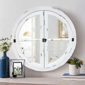 Round Window Mirror/Garden Mirror /Decorative Mirror-Distressed White