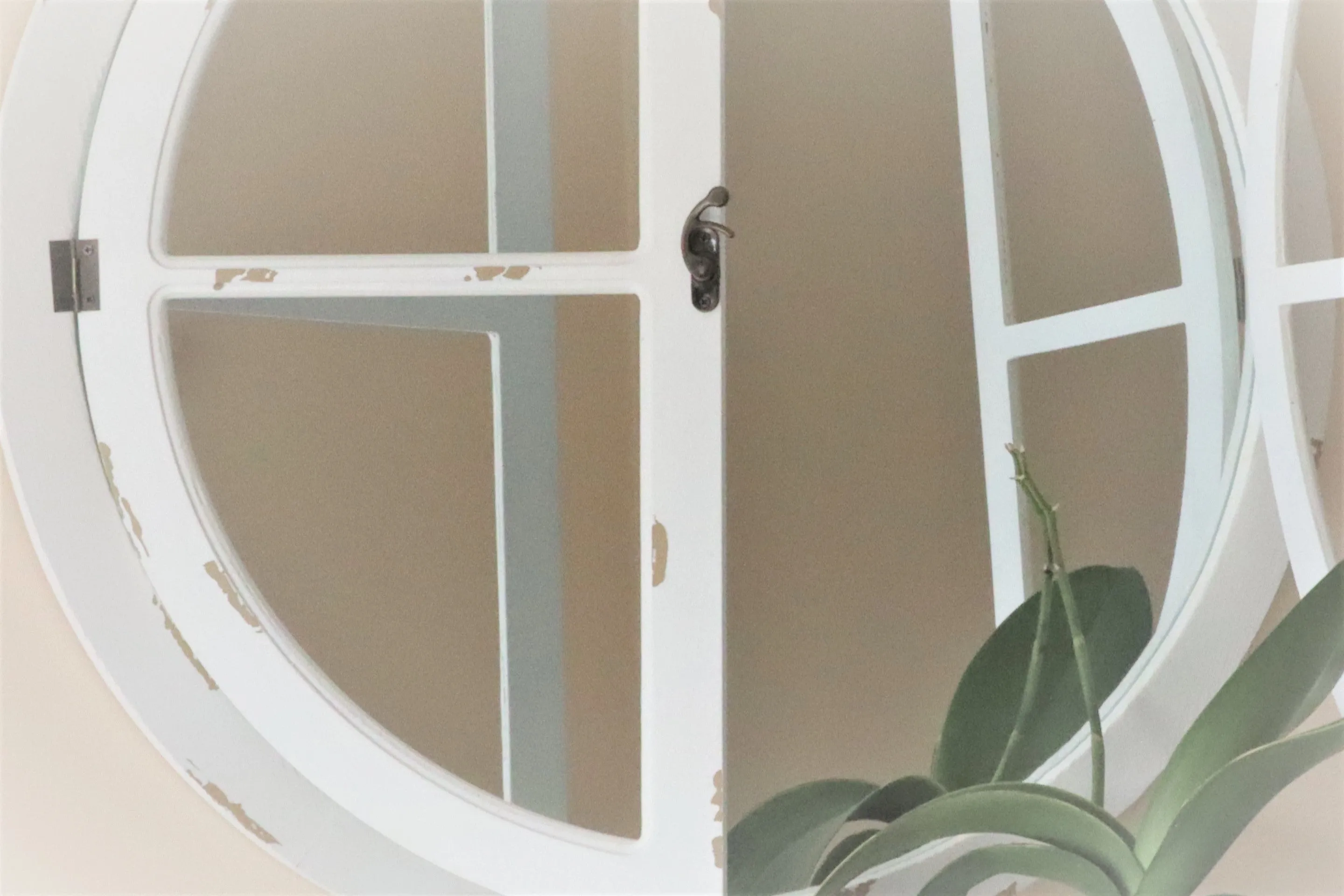 Round Window Mirror/Garden Mirror /Decorative Mirror-Distressed White