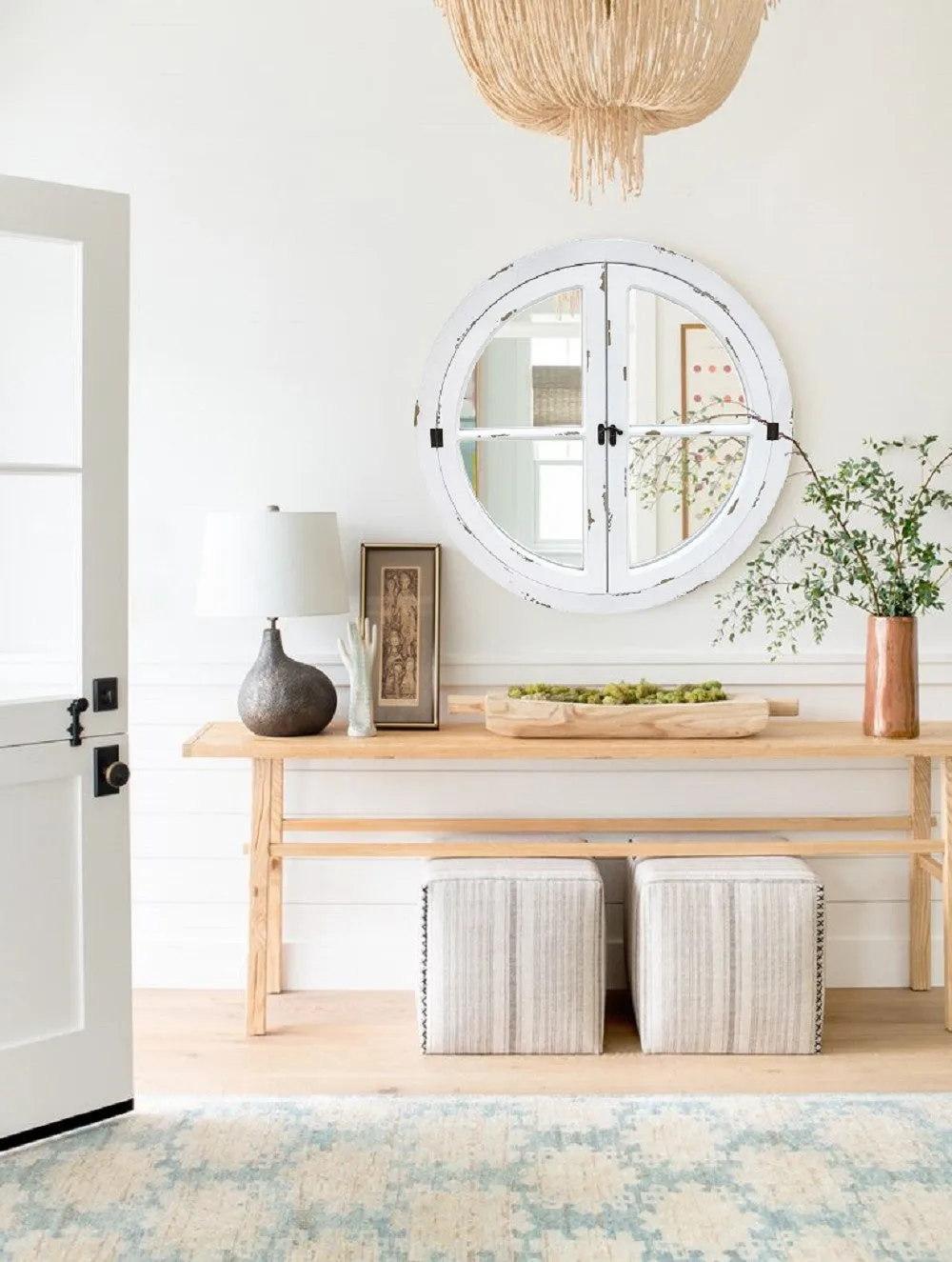 Round Window Mirror/Garden Mirror /Decorative Mirror-Distressed White