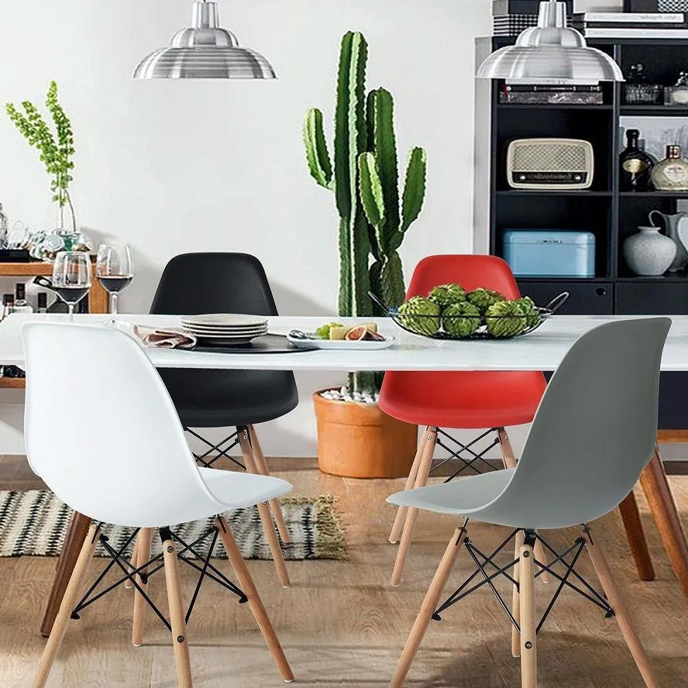 Set of 4 Modern Armless Dining Chairs in Black with Wood Legs