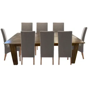 Set of 8 Solid Fabric Upholstered Dining Chair Pine Wood Furniture - Grey