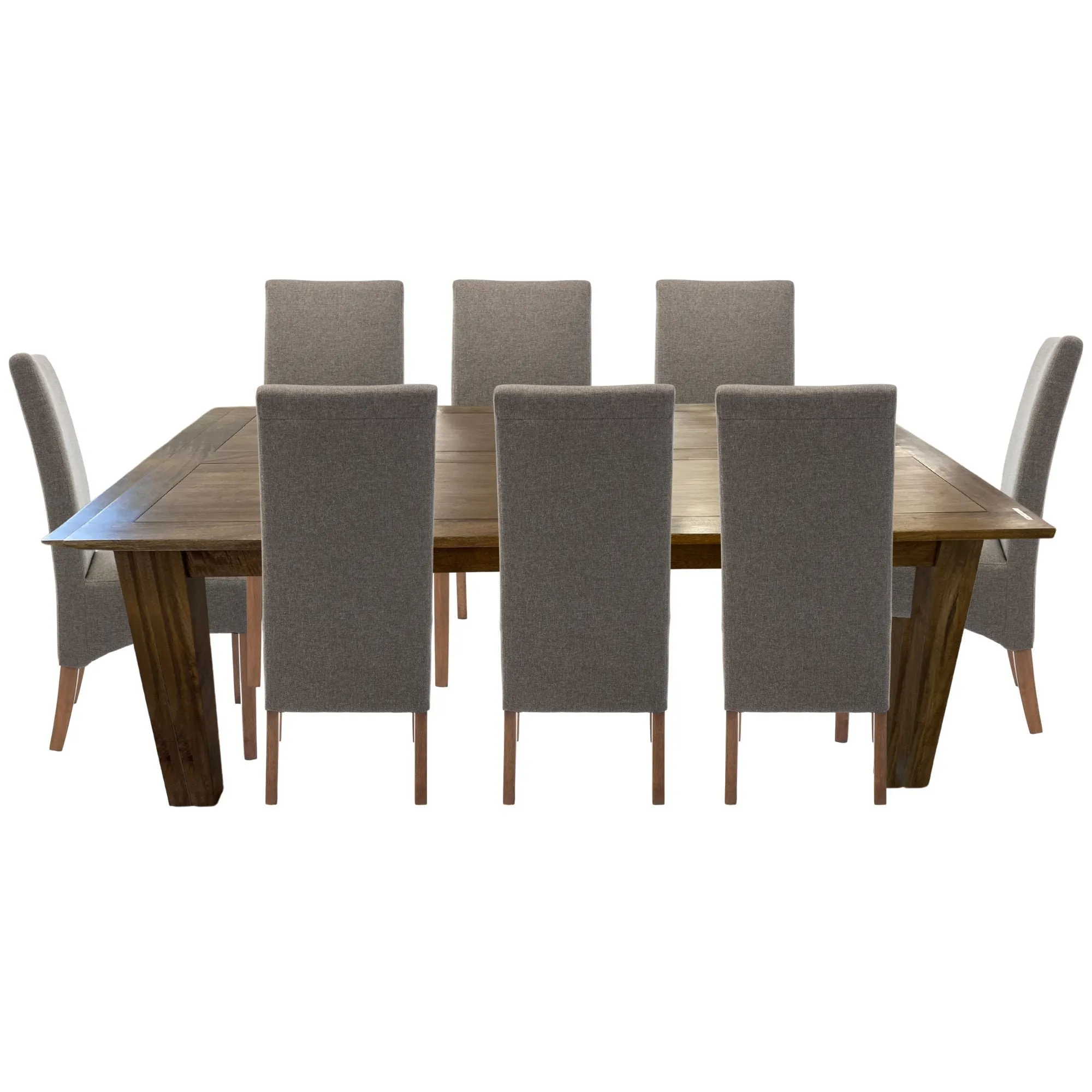 Set of 8 Solid Fabric Upholstered Dining Chair Pine Wood Furniture - Grey