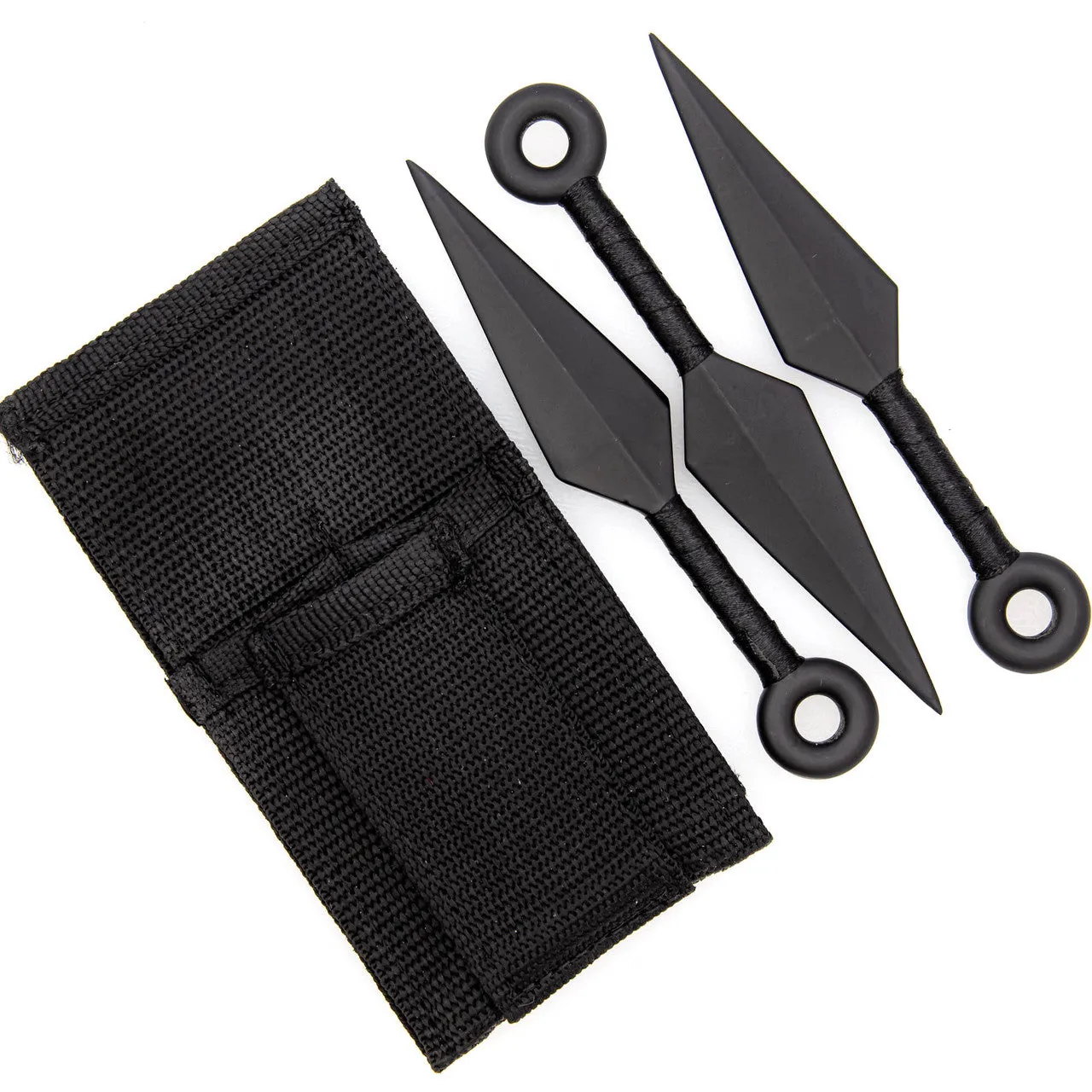 Shadow Strike Trio Black-Wrapped Mini Kunai Throwing Knives Set with Belt Pouch