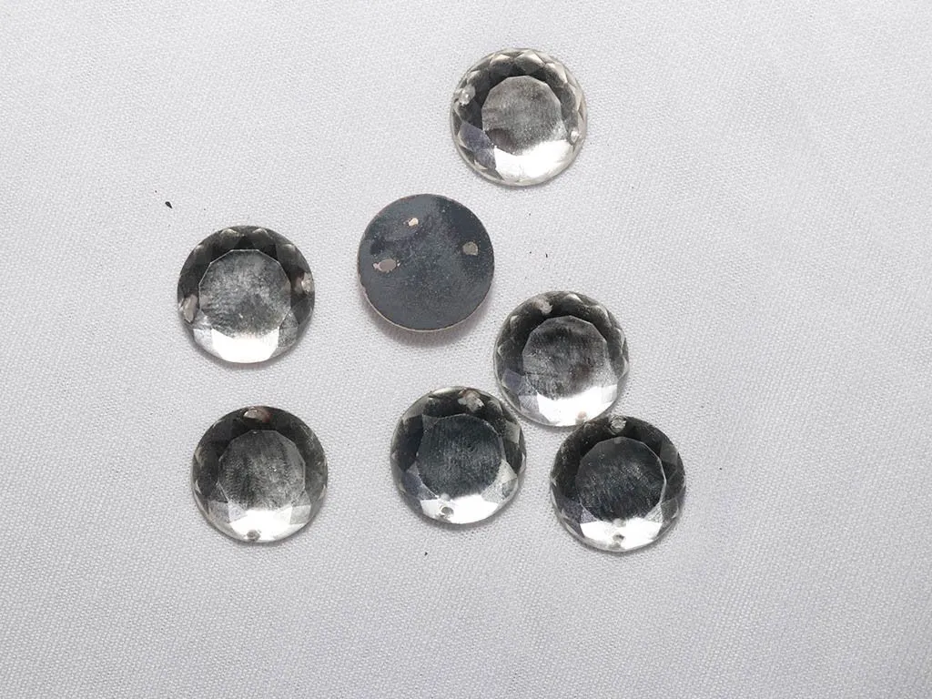 Silver 2 Hole Circular Glass Stones-16 mm