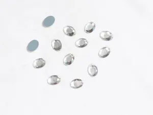 Silver Flat Oval Glass Stones - 14x10 mm