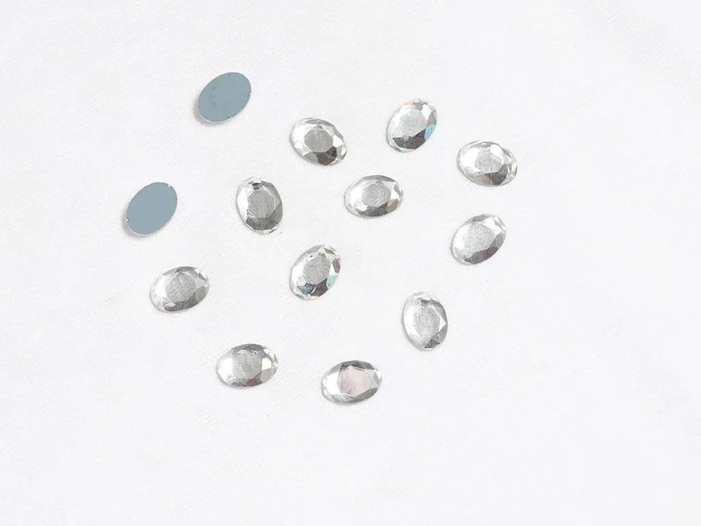 Silver Flat Oval Glass Stones - 14x10 mm
