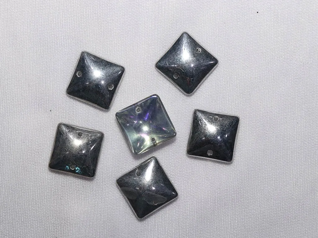 Silver Matte Square Glass Stones- 14x14 mm