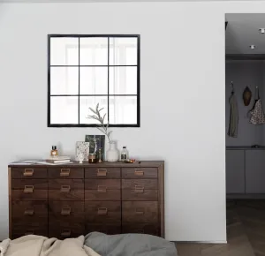 Square Window Pane Mirror/Industrial Metal Mirror, Black