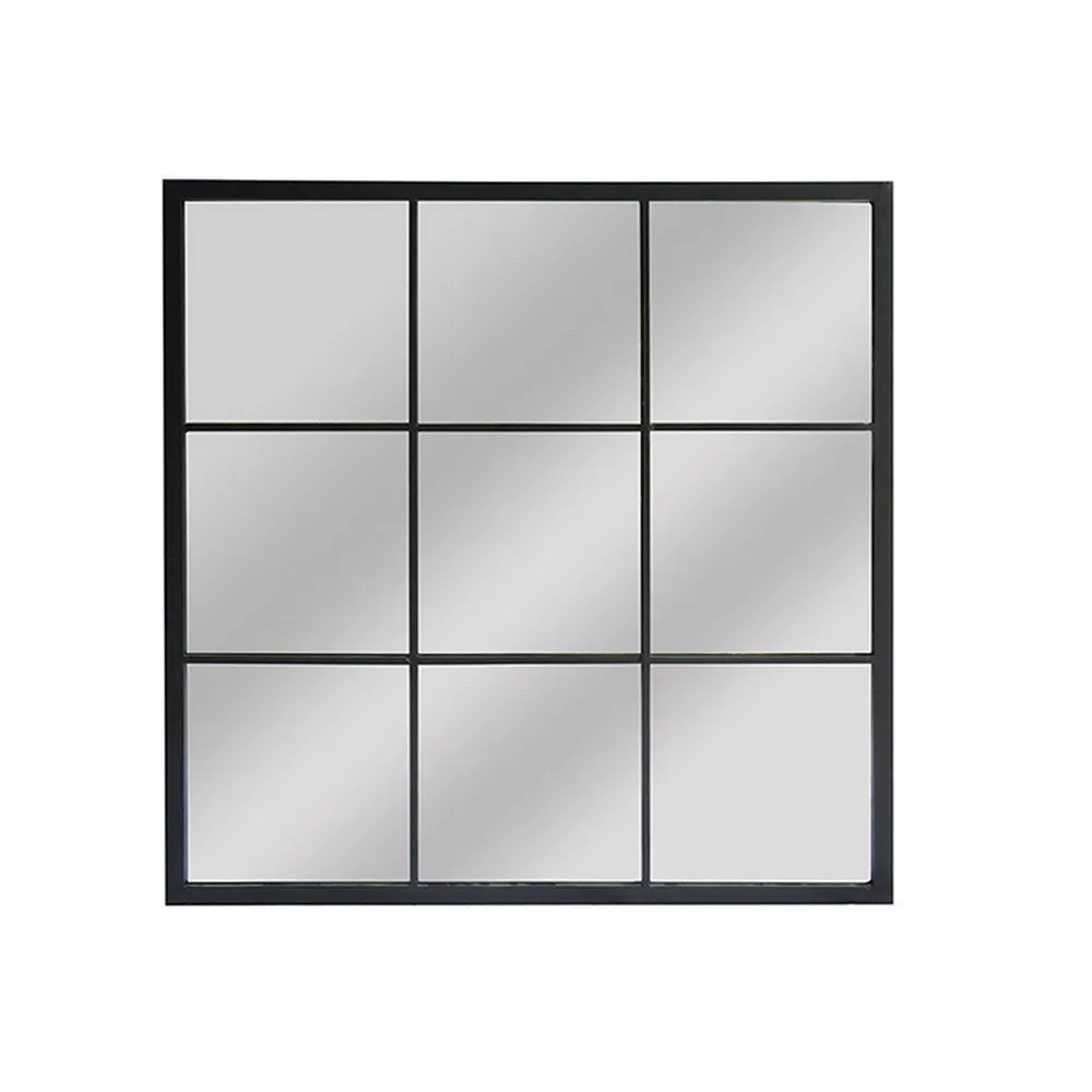 Square Window Pane Mirror/Industrial Metal Mirror, Black