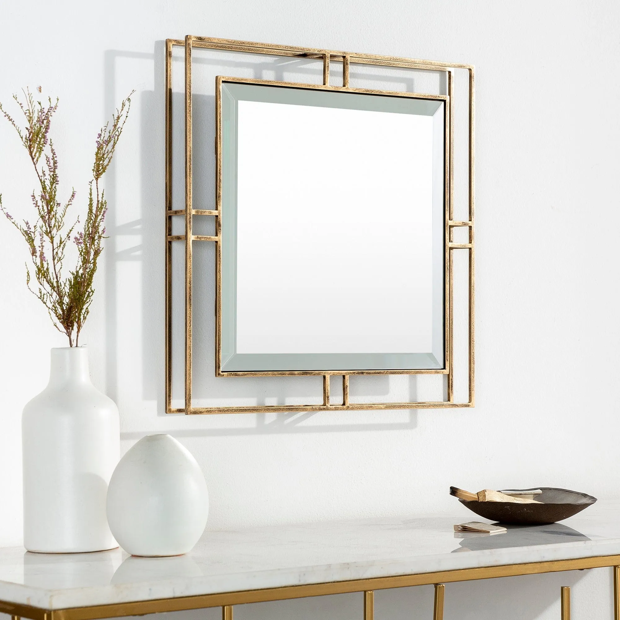 Surya Alpenglow 18" Square Hand-Painted Wall Mirror