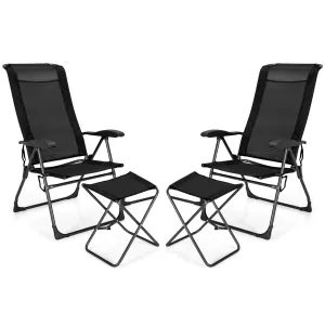 Tangkula Folding Patio Chairs, Set of 2 Outdoor Dining Chairs & Ottomans, Lawn Chairs with 7-Level Adjustable Backrest