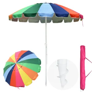 TheLAShop 7 Ft Tilt Outdoor Rainbow Beach Patio Umbrella w/ Sand Anchor