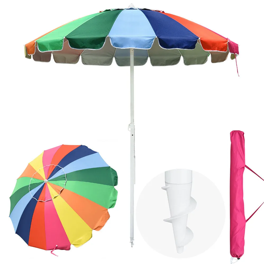 TheLAShop 7 Ft Tilt Outdoor Rainbow Beach Patio Umbrella w/ Sand Anchor