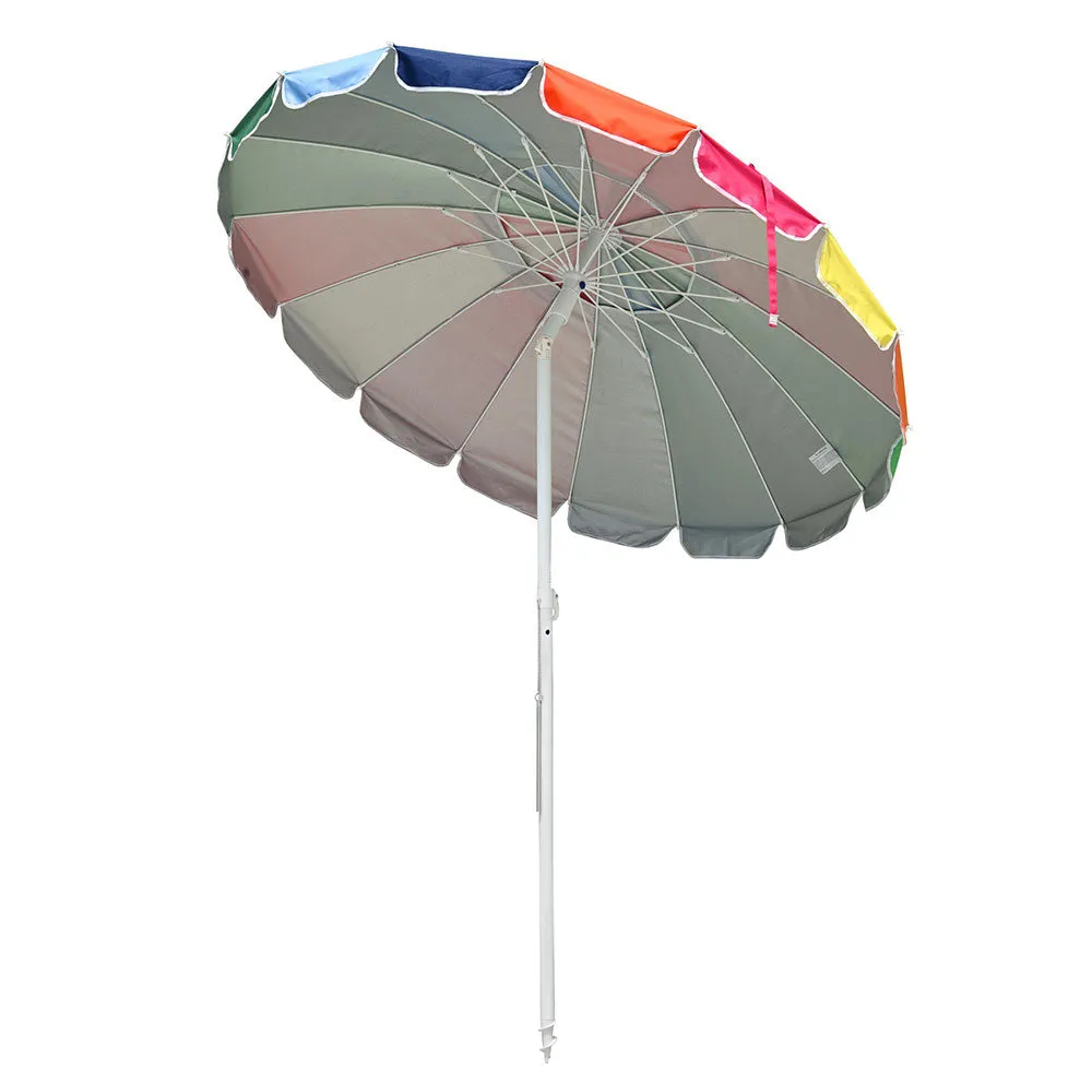 TheLAShop 7 Ft Tilt Outdoor Rainbow Beach Patio Umbrella w/ Sand Anchor