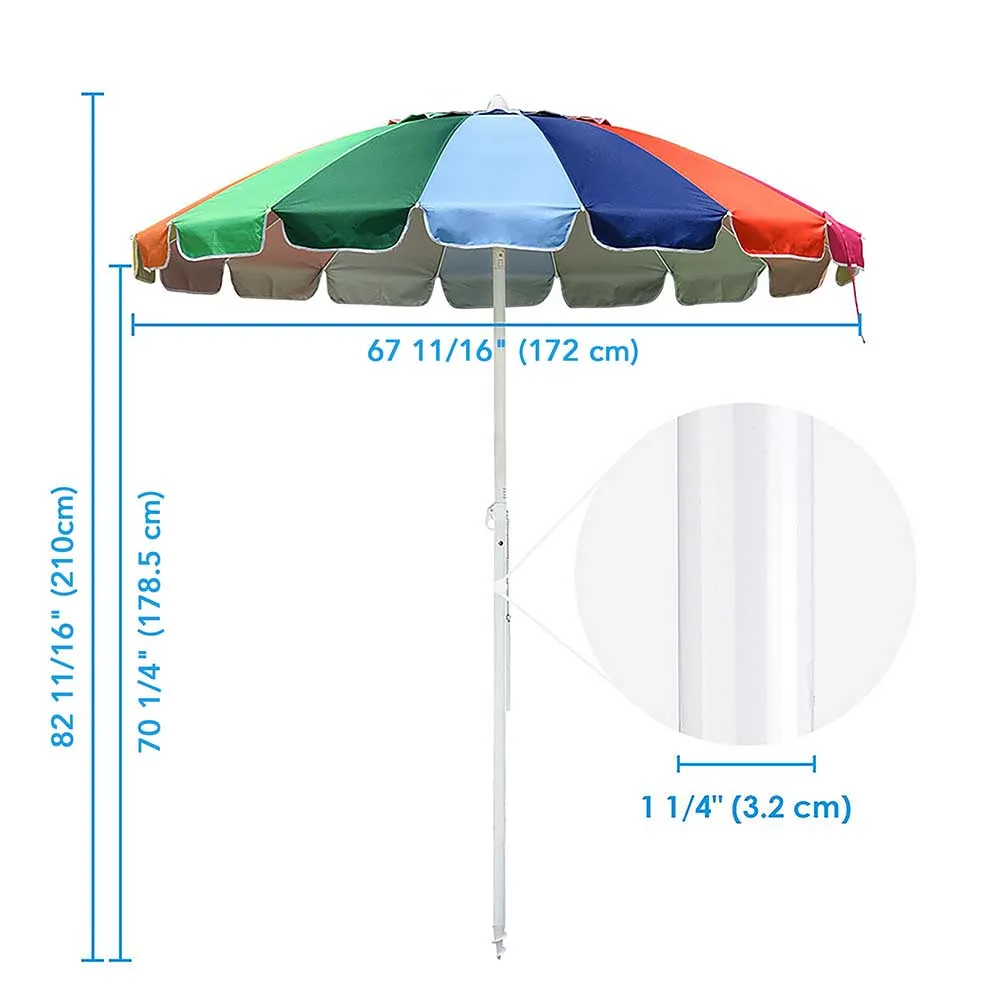 TheLAShop 7 Ft Tilt Outdoor Rainbow Beach Patio Umbrella w/ Sand Anchor