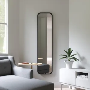 VENETIAN IMAGE Rectangular Engineered Wood Mirror for Elegant Foyer Decor Sleek Border with Curved Corners in Black Matt PU Paint | 62x14.5 Inches|