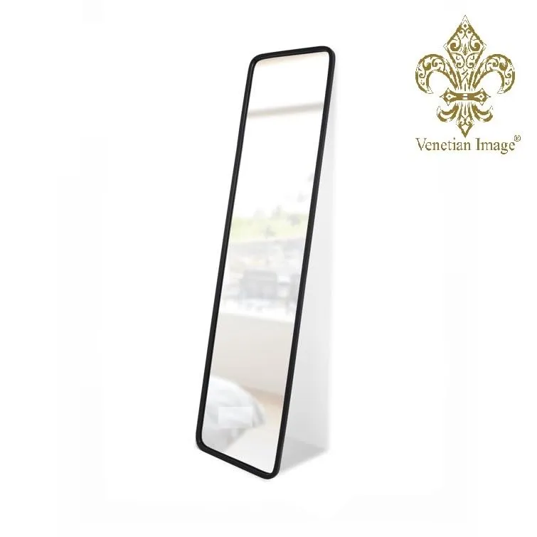 VENETIAN IMAGE Rectangular Engineered Wood Mirror for Elegant Foyer Decor Sleek Border with Curved Corners in Black Matt PU Paint | 62x14.5 Inches|